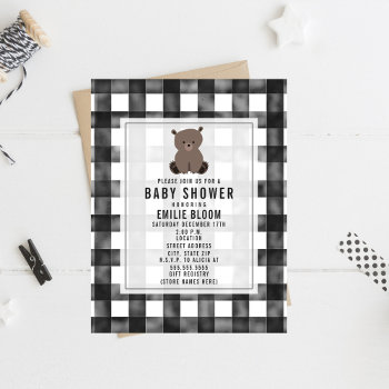 Farmhouse Gingham Bear Baby Shower Invitation by JillsPaperie at Zazzle