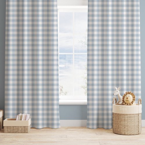 Farmhouse Gingham Dusty Blue Nursery Kids Curtain