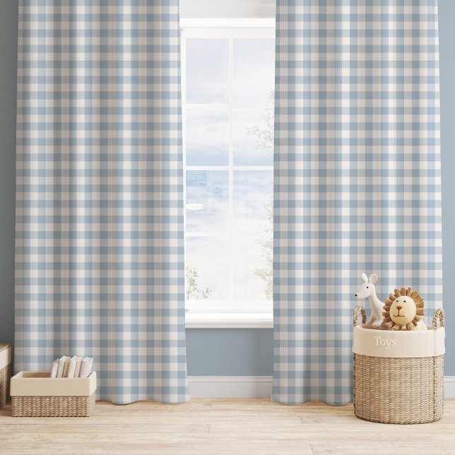 Farmhouse Gingham Dusty Blue Nursery Kids Curtain (Creator Uploaded)