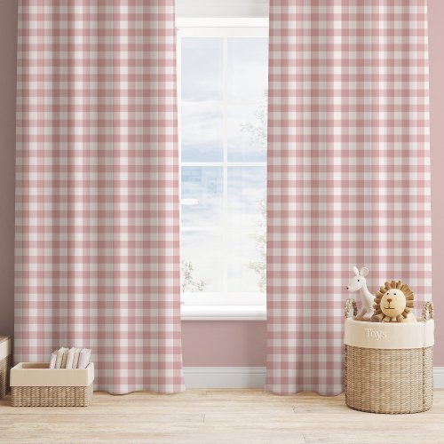 Farmhouse Gingham Dusty Rose Nursery Kids  Blackout Curtains