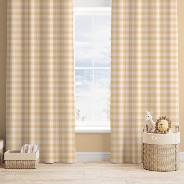 Farmhouse Gingham Golden Yellow Nursery Kids  Blackout Curtains (Creator Uploaded)
