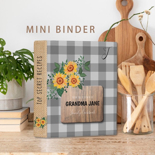 Farmhouse gingham grandma monogramed cookbook mini binder (Creator Uploaded)