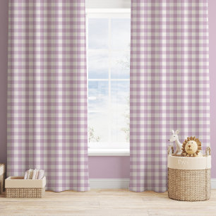 Farmhouse Gingham Lavender Purple Nursery Kids Blackout Curtains