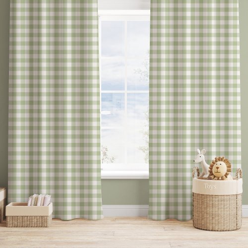 Farmhouse Gingham Sage Green Nursery Kids  Blackout Curtains