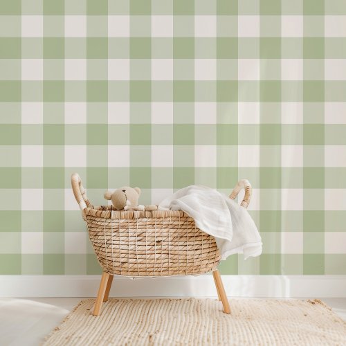 Farmhouse Gingham Sage Green Wallpaper