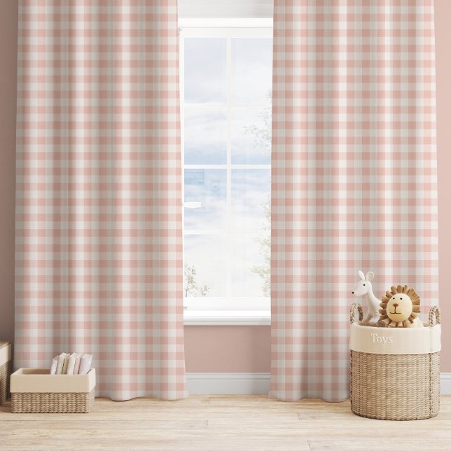 Farmhouse Gingham Sweet Peach Nursery Kids  Blackout Curtains (Creator Uploaded)