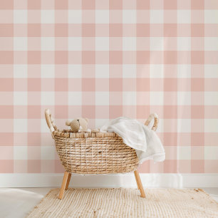 Farmhouse Gingham Sweet Peach Wallpaper