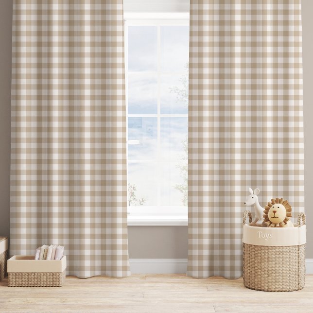 Farmhouse Gingham Tan Beige Nursery Kids Curtain (Creator Uploaded)