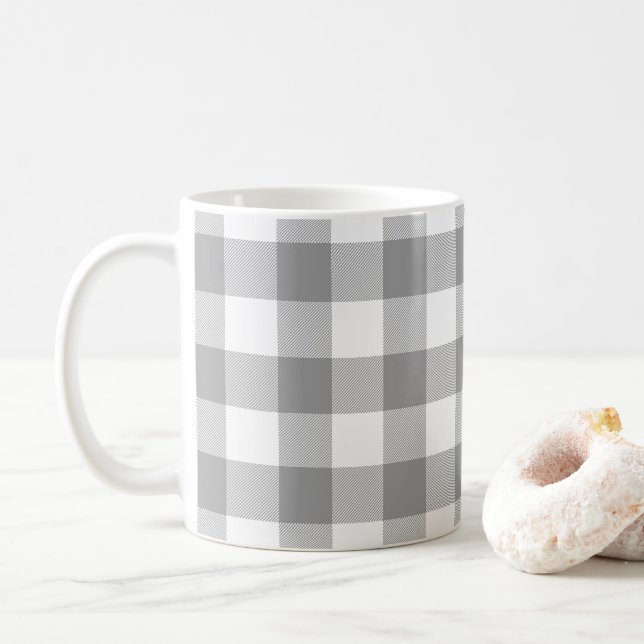 Farmhouse Gray Buffalo Check Plaid Rustic Coffee Mug (With Donut)