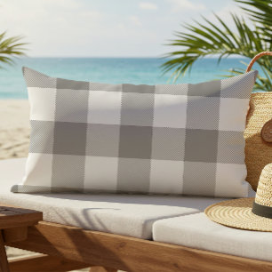 Farmhouse Gray Buffalo Check Plaid Rustic Outdoor Lumbar Pillow