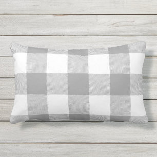 Farmhouse Gray Buffalo Check Plaid Rustic Outdoor Lumbar Pillow