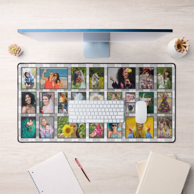 Farmhouse Gray Plaid Easy 25 Custom Photo Collage Desk Mat (Office 1)