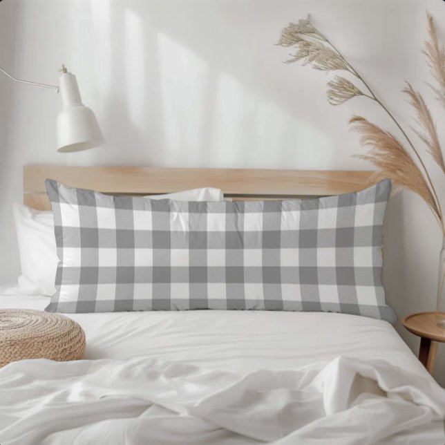 Farmhouse Gray Rustic Buffalo Check Plaid Body Pillow (Creator Uploaded)