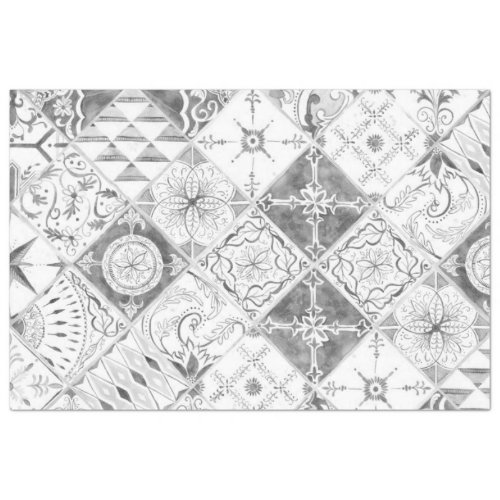 Farmhouse Gray White Diamond Tile Wood Decoupage Tissue Paper