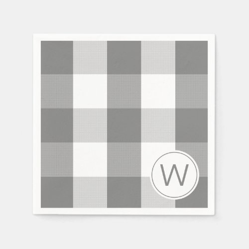 Farmhouse Gray White MONOGRAM buffalo check Napkins