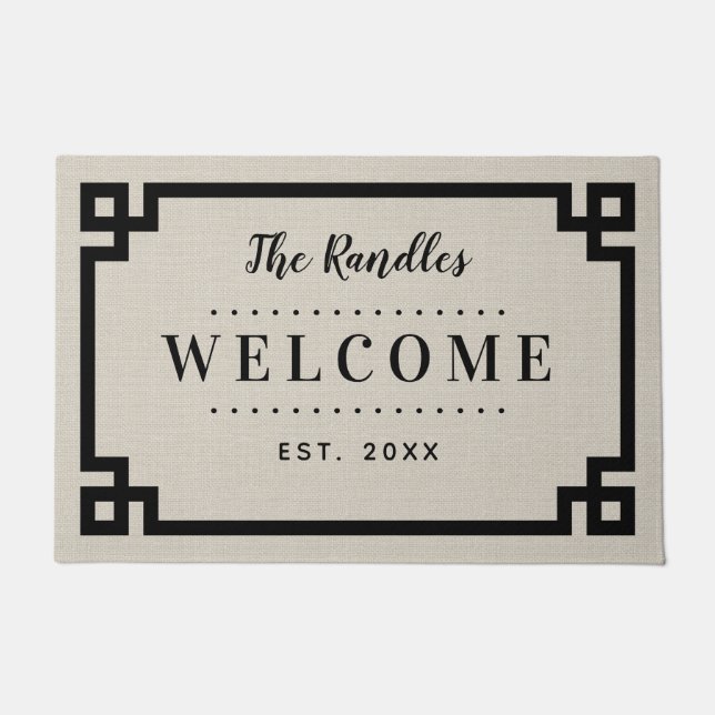 Farmhouse Greek Key Family Monogram Doormat (Front)