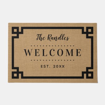 Farmhouse Greek Key Personalized Address Number Doormat Zazzle Com