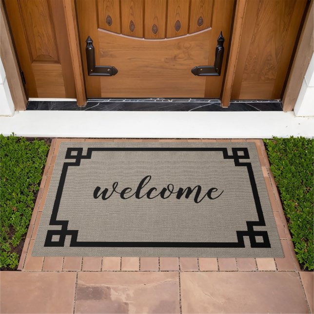 Farmhouse Greek Key Welcome Doormat (Outdoor)