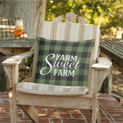 Farmhouse Green Black Buffalo Lumberjack Check Outdoor Pillow