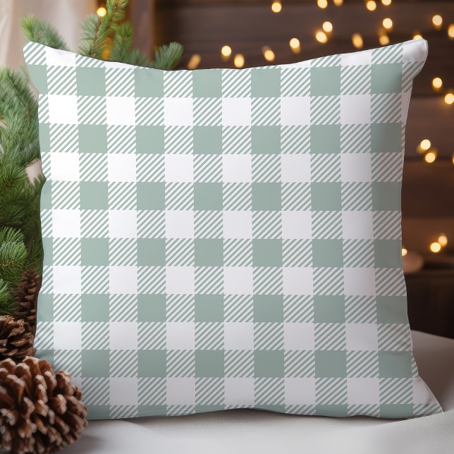 Farmhouse Green Buffalo Check Plaid Throw Pillow (Creator Uploaded)