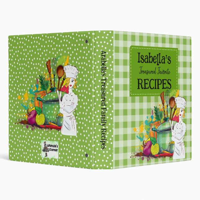 Farmhouse Green Gingham Family Cookbook 3 Ring Binder (Background)
