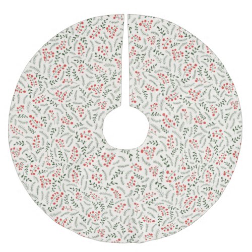 Farmhouse green red cream foliage pattern cute brushed polyester tree skirt