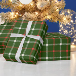 Farmhouse green red off white hand drawn plaid wrapping paper