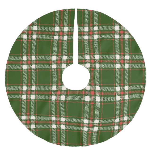 Farmhouse green red off white plaid cute Christmas Brushed Polyester Tree Skirt (Front)