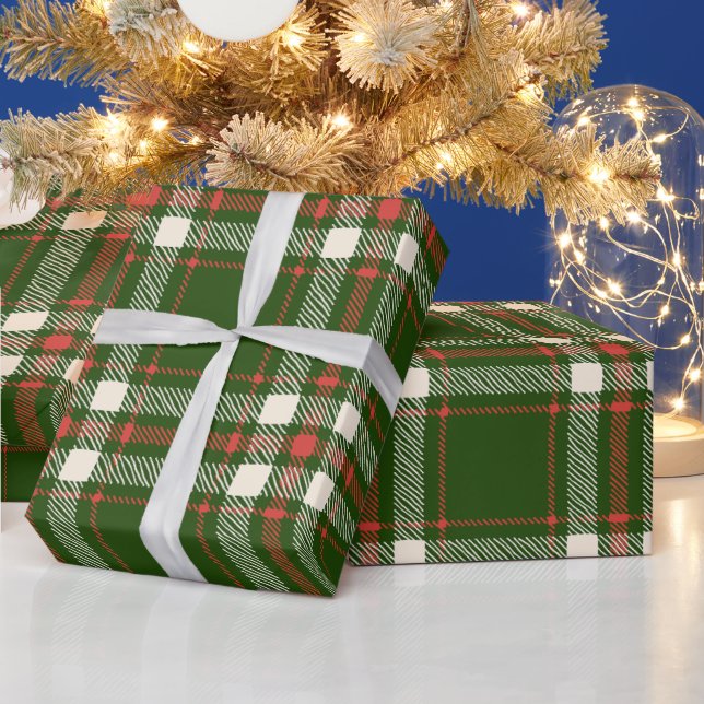 Farmhouse green red off white plaid cute Christmas Wrapping Paper (Holidays)