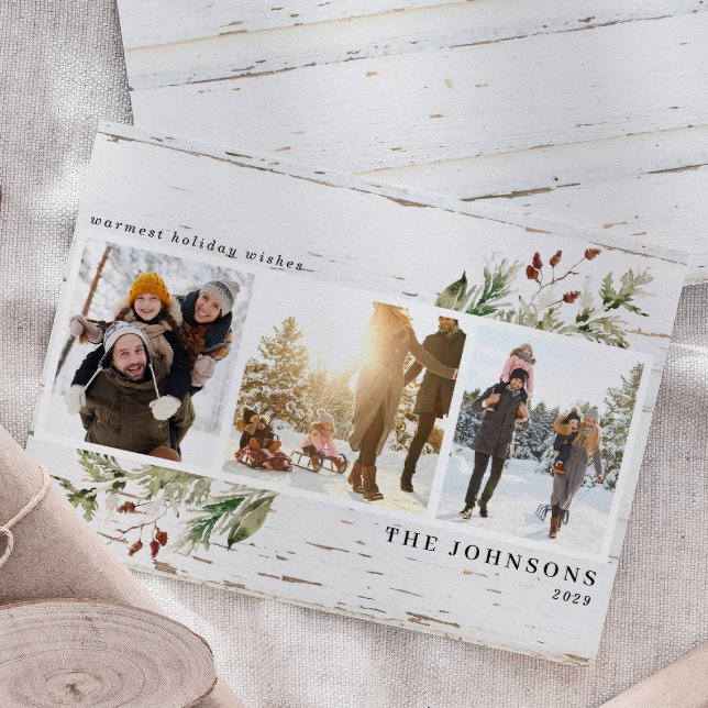Farmhouse Greenery Neutral Photo Collage Holiday Card (Creator Uploaded)
