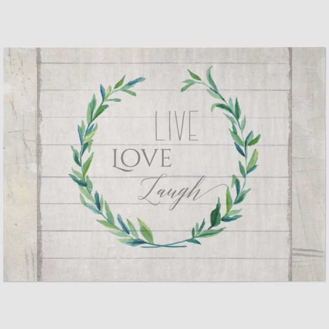 Farmhouse Greenery Watercolor Live Love Laugh Wood Tissue Paper (Front)