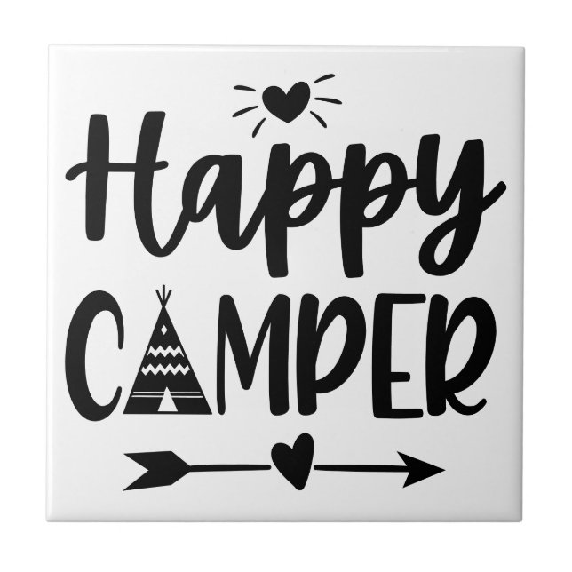 Farmhouse Hand Lettered Happy Camper Tribal Boho Ceramic Tile (Front)