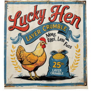 FARMHOUSE HEN CHICKEN FEED REPRODUCTION SHOWER CURTAIN