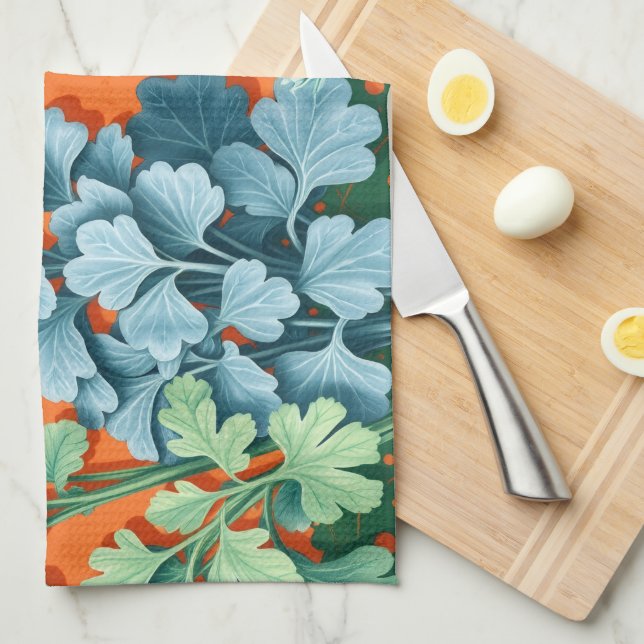 Farmhouse Herb Block Print Kitchen Towel (Quarter Fold)