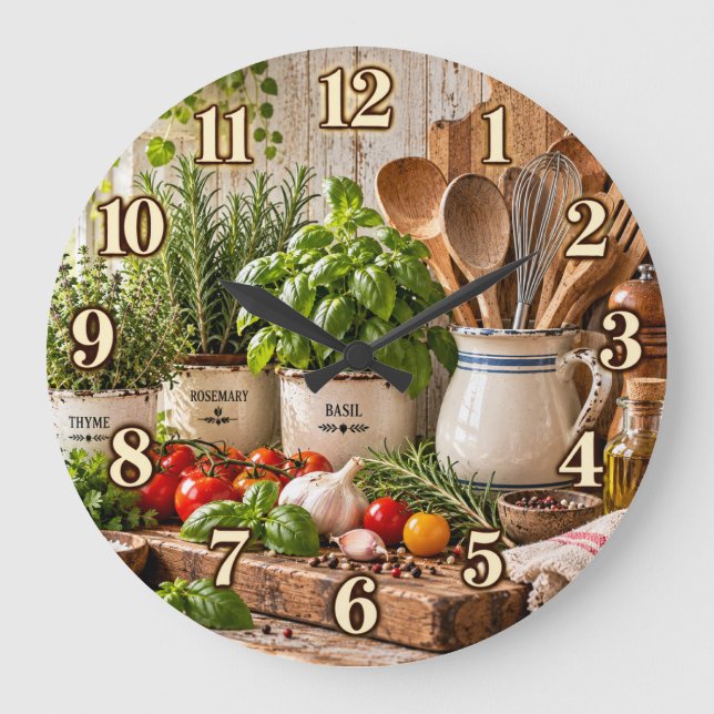 Farmhouse Herb Garden Kitchen Clock (Front)