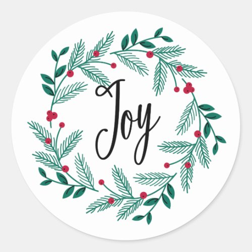 FARMHOUSE HOLIDAY WREATH HAND LETTERED CLASSIC ROUND STICKER