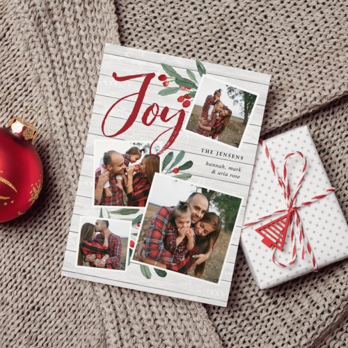 Farmhouse Holly  Christmas Photo Collage Holiday Card