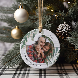Farmhouse Holly   Holiday Photo Personalized Ceramic Ornament