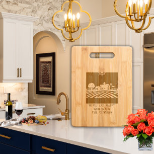 Farmhouse Home and Happy God Bless Family Name Engraved Cutting Board