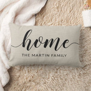 Farmhouse Home Custom Family Name Beige Lumbar Pillow