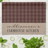 Navy Buffalo Plaid Kitchen Towel, Laurel Wreath Personalized Dish