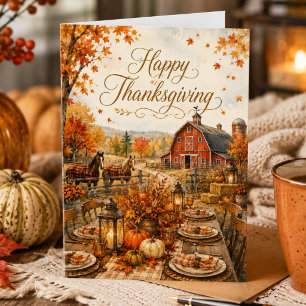 Farmhouse Horse Country Harvest Happy Thanksgiving Card