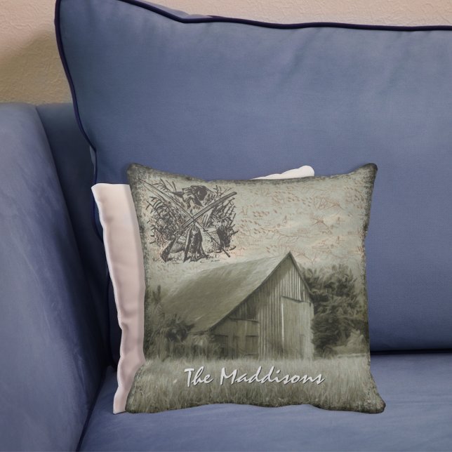 Farmhouse Hunting Ephemera Throw Pillow (Creator Uploaded)