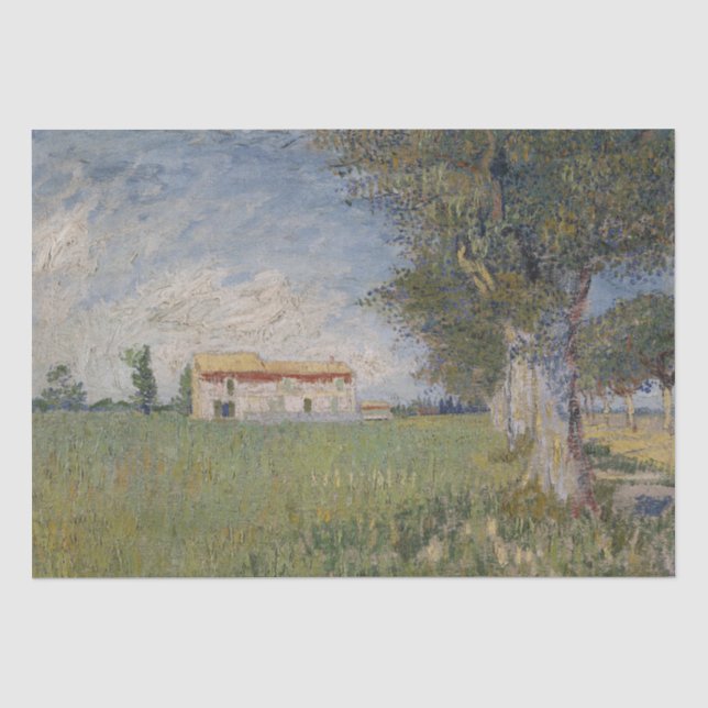 Farmhouse in a Wheatfield by Vincent Van Gogh Tissue Paper (Front)