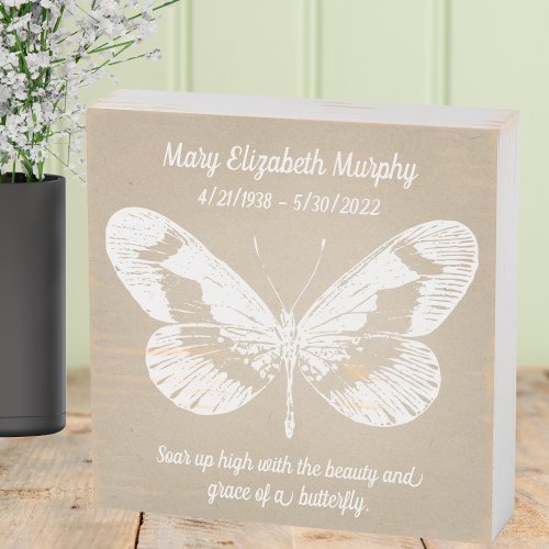 Farmhouse In Memory White Butterfly with Quote Wooden Box Sign