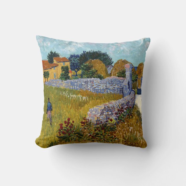 Farmhouse in Provence (1888) by Vincent Van Gogh Throw Pillow (Front)