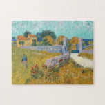 Farmhouse in Provence | Vincent Van Gogh Jigsaw Puzzle<br><div class="desc">Farmhouse in Provence (1888) by Dutch post-impressionist artist Vincent Van Gogh. Original artwork is an oil on canvas landscape painting in vibrant golden yellows and aqua blue shades.

Use the design tools to add custom text or personalize the image.</div>