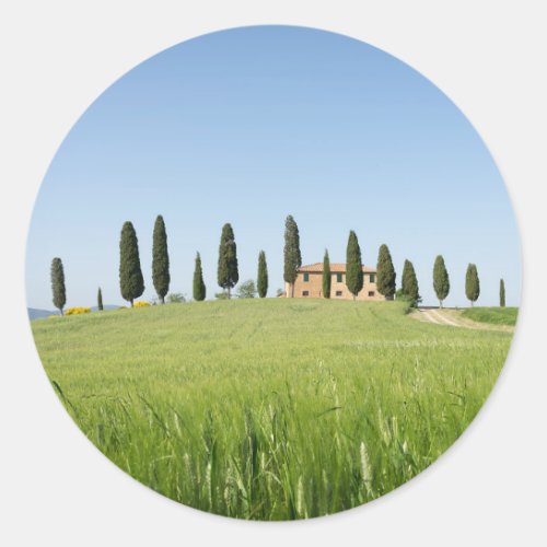 Farmhouse in Tuscany with cypresses round sticker