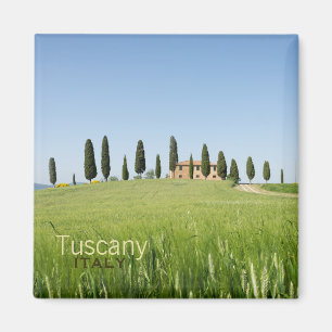 Farmhouse in Tuscany with cypresses text magnet
