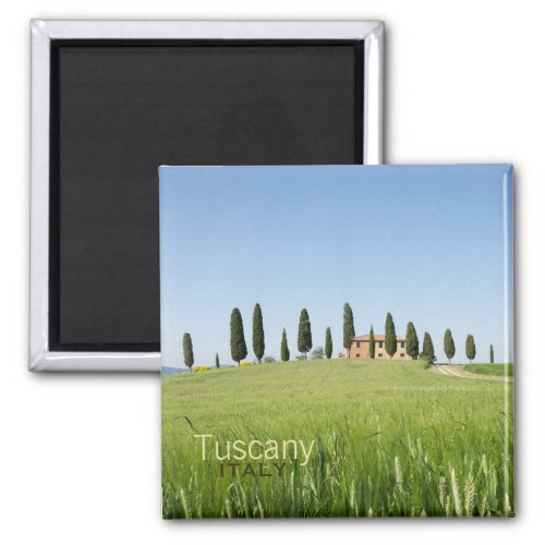 Farmhouse in Tuscany with cypresses text magnet